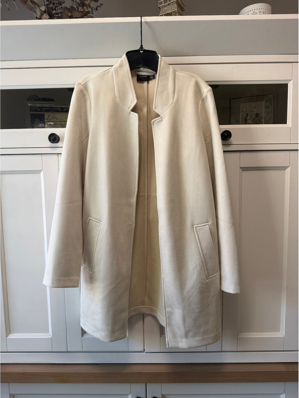 Vero Moda Cream Open Front Longline Coat Jacket Women’s